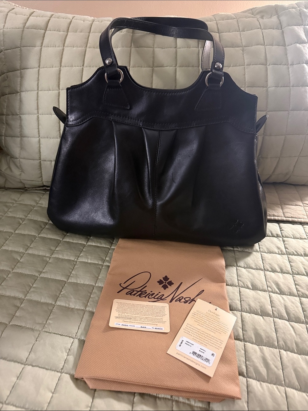 Patricia Nash Black Leather Pleated Shoulder Bag